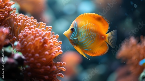   Close-up of a fish amidst coral reefs with water in front photo