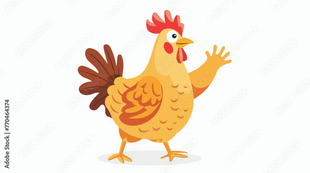 Cartoon Chicken hen waving hand flat vector 