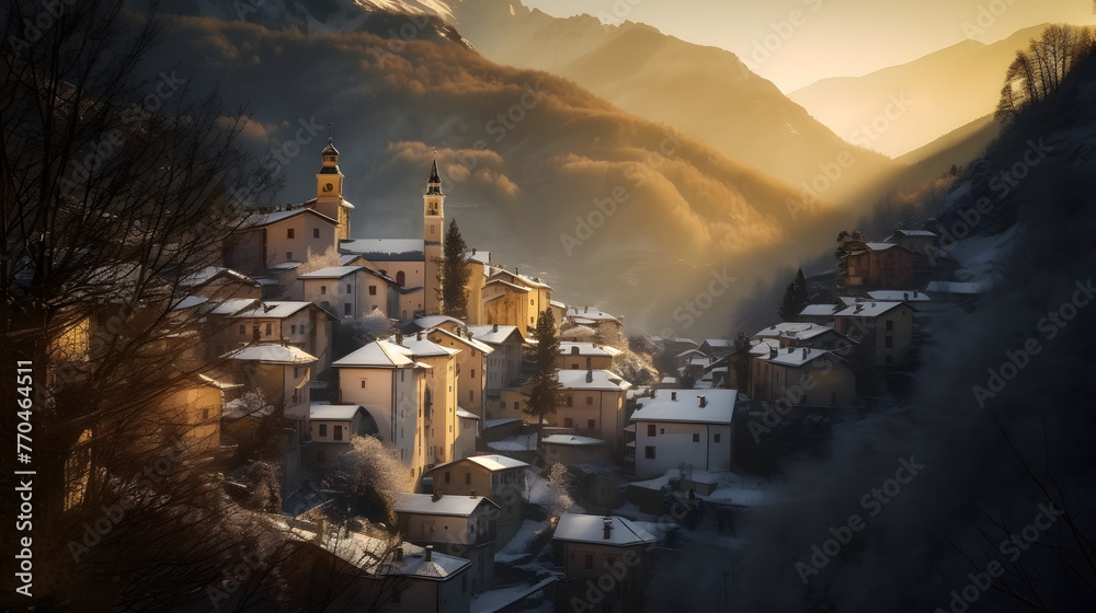 in the savoia alps, c. bernardi, the snowy village of rosanova