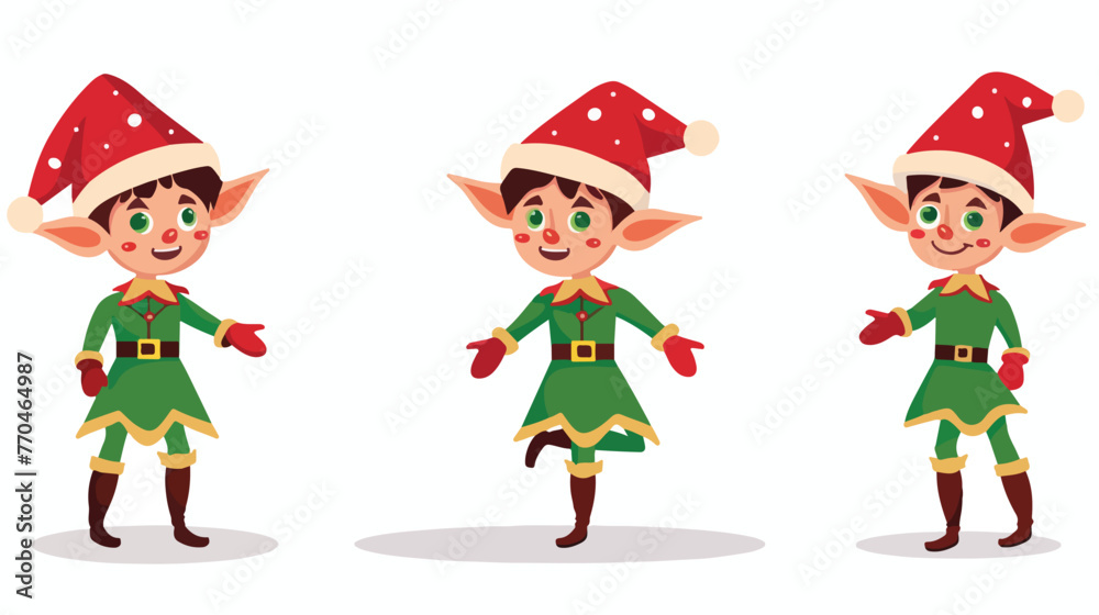 Cartoon cute and happy looking christmas elf flat vector