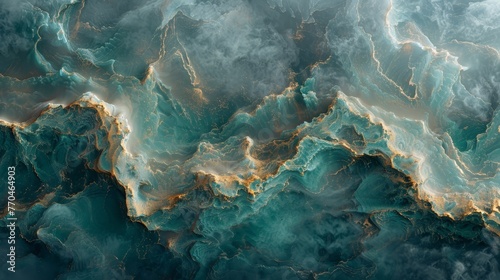   An aerial view of a vast expanse of water with hues of blue and gold