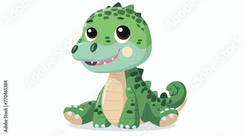 Cartoon cute baby crocodile sitting flat vector isolated