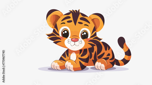 Fototapeta Naklejka Na Ścianę i Meble -  Cartoon funny baby tiger flat vector isolated on white