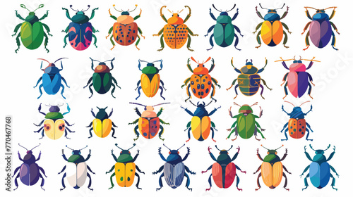 Cartoon funny beetle collection flat vector isolated o © RedFish