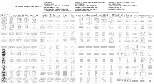 200 PC Component Icons for Custom Built Computer Systems (version 4) - Fully Editable in .AI .EPS .SVG formats - make your specification lists/charts/customer invoices stand out for any bespoke PC