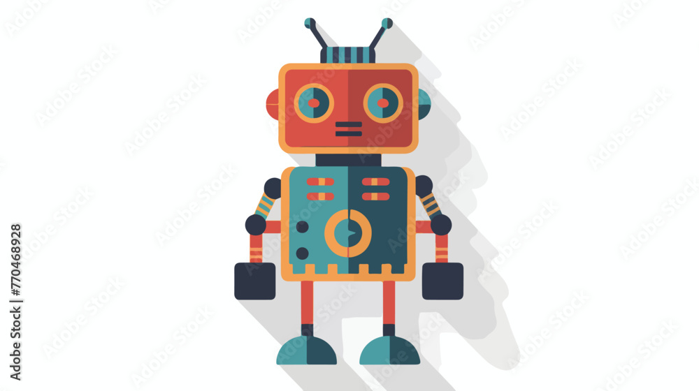 Robot concept flat icon with long shadow flat vector illustration