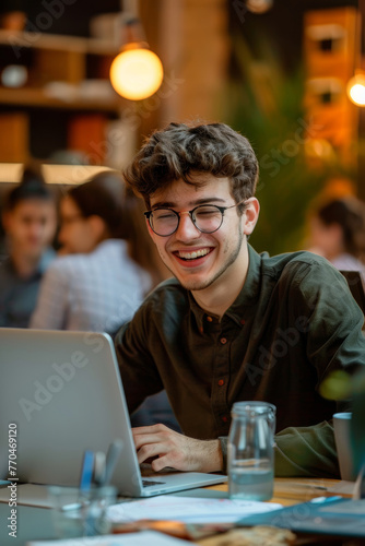 picture of a happy young intern during an internship in an office