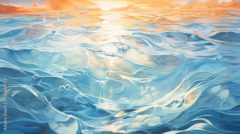 An abstract depiction of window reflections on a water surface, with wavy lines and distorted light a tranquil and soothing effect background Ai Generative