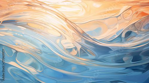 An abstract depiction of window reflections on a water surface, with wavy lines and distorted light a tranquil and soothing effect background Ai Generative