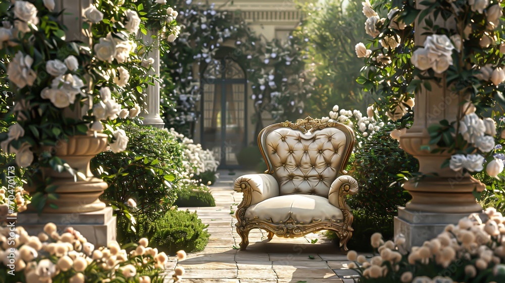 Fototapeta premium A wooden chair in a traditional French courtyard