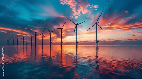 Wind turbines in the bay of an ocean