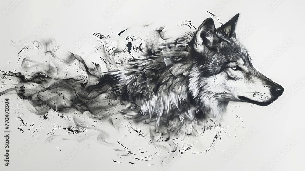 Fototapeta A wolf painted in calligraphic style