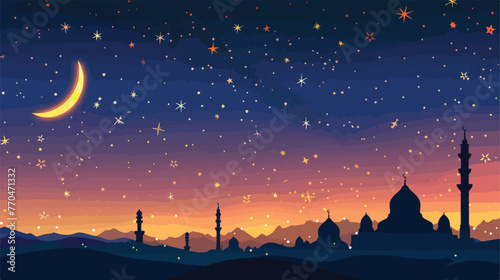 Sky night stars and moon islamic nightsunset flat vector