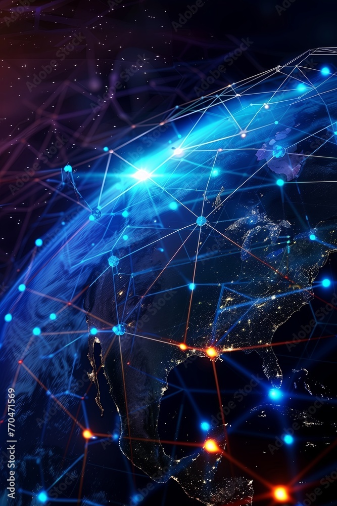 Fototapeta premium Global Network and Telecommunication: Harnessing Blockchain and IoT for Digital Business Expansion