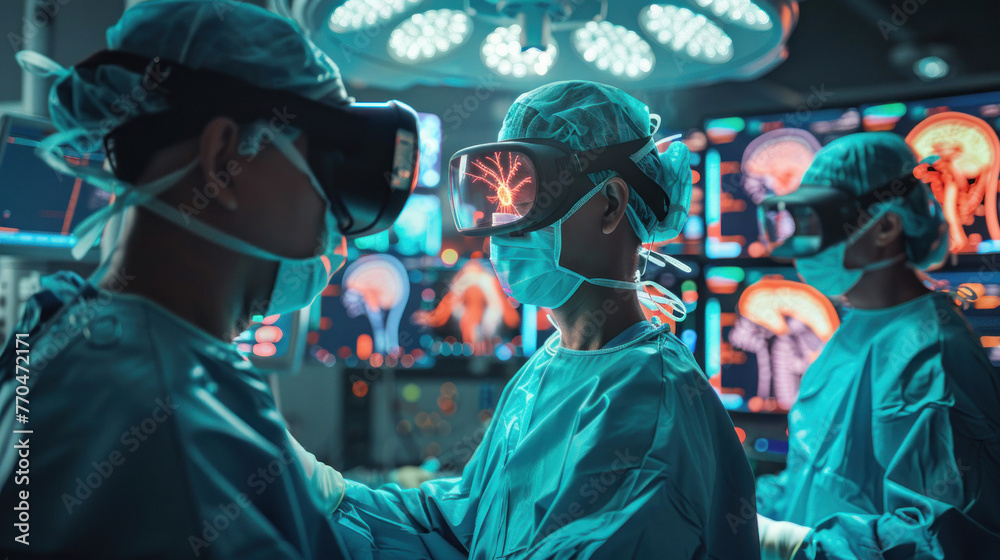 Surgeons are operating with the help of VR technology, highlighting advanced medical procedures Surgeons are operating with the help of VR technology, highlighting advanced medical procedures
