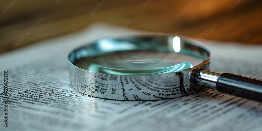 Magnifying Glass Focused on Fine Print of a Legal Contract for Detailed ...