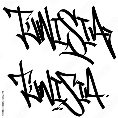 TUNISIA letter the country name on the world digital illustration graffiti handstyle signature symbol tags painting with black and white color (ID: 770472794)