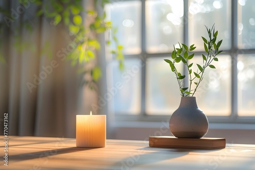 Peaceful Moment of Mindful Contemplation in Serene Indoor Setting © milkyway