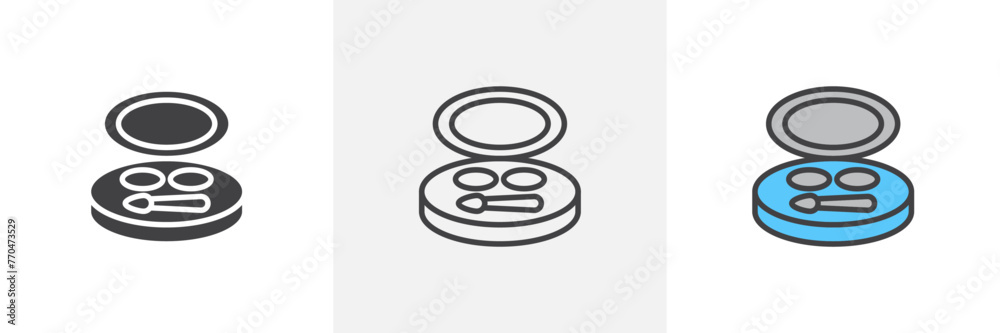 Makeup Powder and Compact Mirror Icons. Female Foundation and Round Mirror Symbols. Makeup Powder and Compact Mirror Icons. Female Foundation and Round Mirror Symbols.