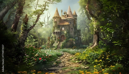 Fairy tale castle in an enchanted forest © thiraphon