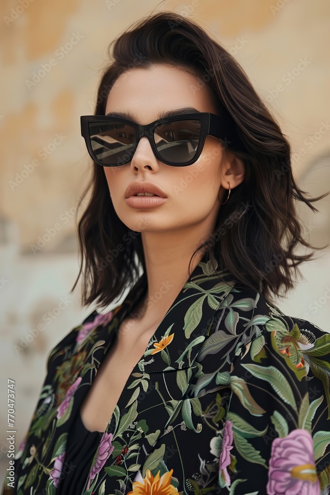 sunglasses on a handsome female model with dark hair, natural, sunglasses on a handsome female model with dark hair, natural,