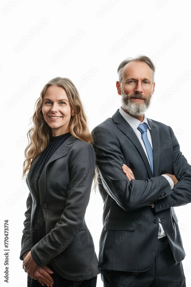  business people man and woman standing next to each other looking into the frame smiling