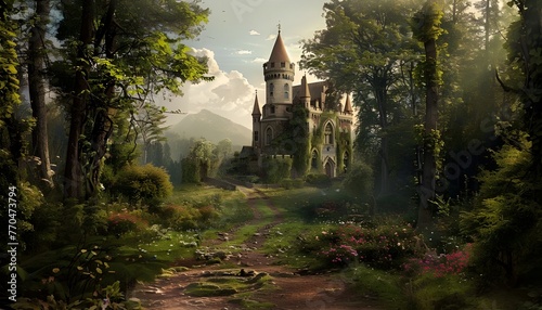 Fairy tale castle in an enchanted forest © thiraphon
