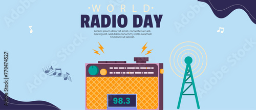 World radio day horizontal banner template design. vector illustration. 