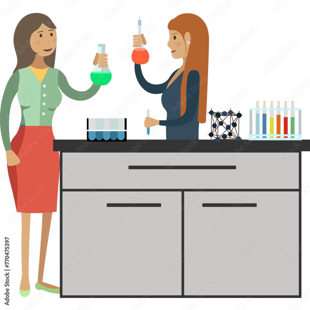 Students making research at university laboratory vector icon isolated on white Students making research at university laboratory vector icon isolated on white