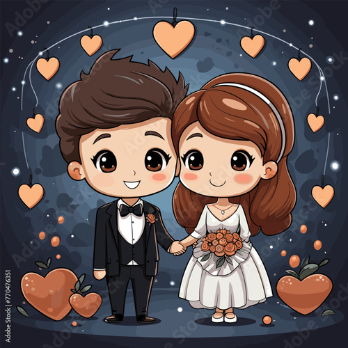 Wedding hand-drawn comic illustration. Wedding. Vector doodle style cartoon illustration