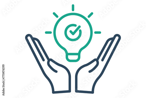 solution icon. hand with light bulb. icon related to action plan, business. line icon style. business element illustration