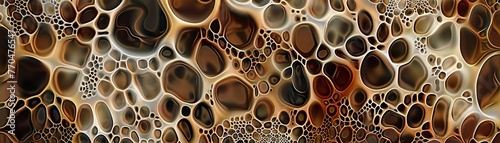 Detailed digital pattern background in earth tones, illustrating a microscopic view of plant cells, inspired by nano photography