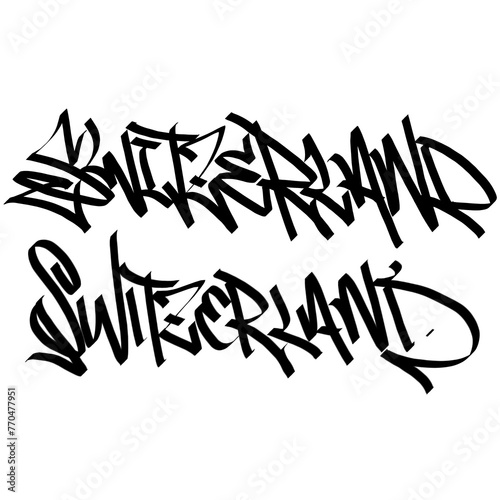 SWITZERLAND  letter the country name on the world digital illustration graffiti handstyle signature symbol tags painting with black and white color photo