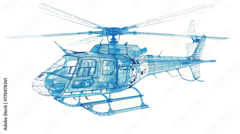 Wireframe Hologram Helicopter in Motion. flat vector illustration