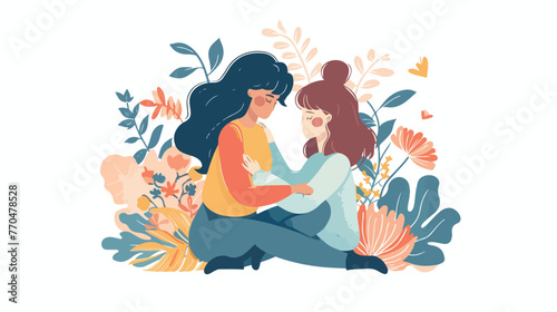 Woman touched with cute scene Cartoon vector illustration