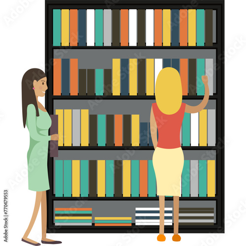Students studying at university library vector icon isolated on white