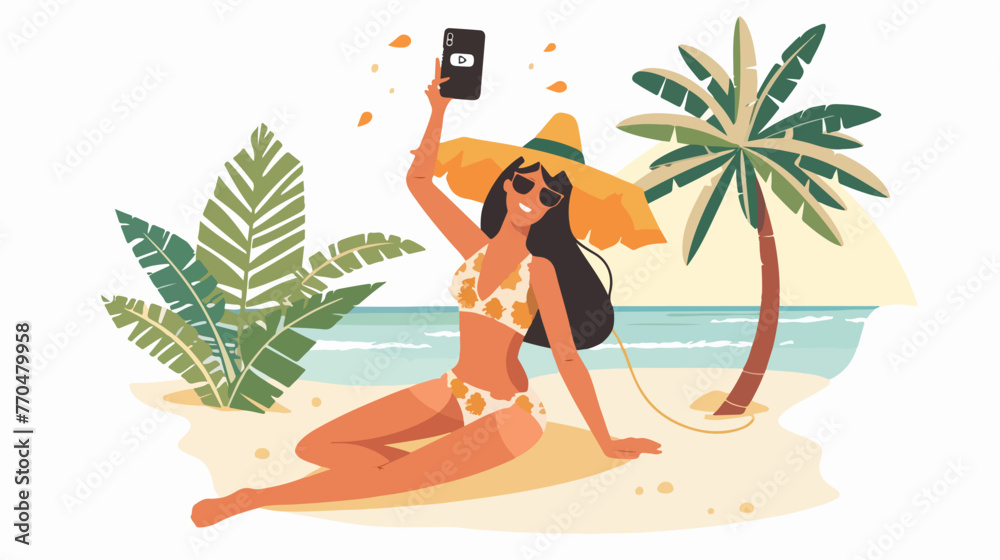 Summer holiday vector concept Young woman wearing 
