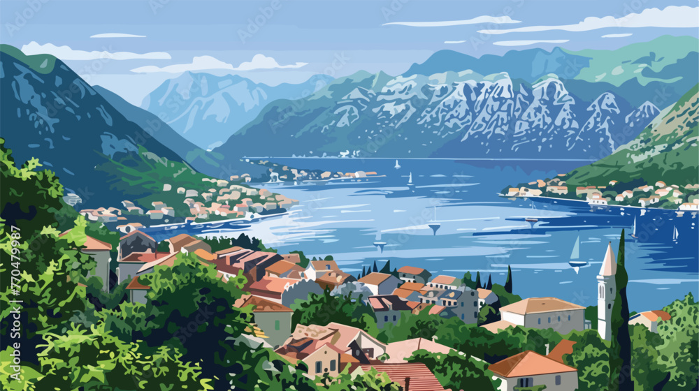 Summer view of Kotor Bay Adriatic sea Montenegro flat