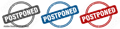 postponed stamp. postponed sign. postponed label set