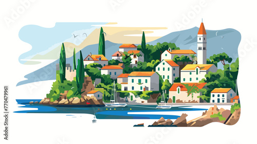 Summer view of Adriatic seacoast Montenegro flat vector