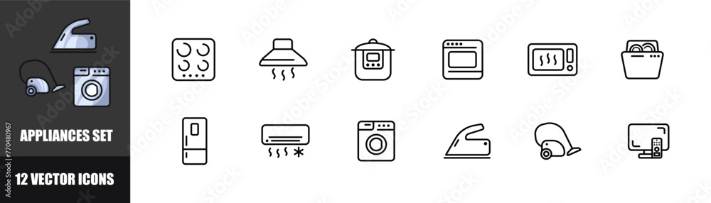 Appliances icon set. Linear style. Vector icons Appliances icon set. Linear style. Vector icons