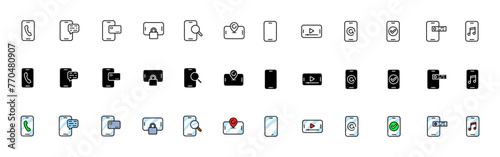 Smartphone icon collection. Phone icons. Linear, silhouette and flat style. Vector icons