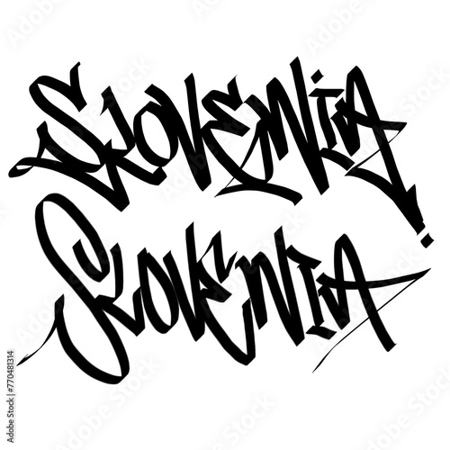 SLOVENIA letter the country name on the world digital illustration graffiti handstyle signature symbol tags painting with black and white color (ID: 770481314)