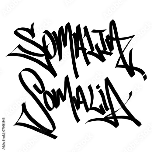 SOMALIA letter the country name on the world digital illustration graffiti handstyle signature symbol tags painting with black and white color photo