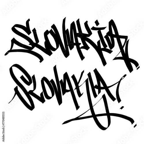 SLOVAKIA letter the country name on the world digital illustration graffiti handstyle signature symbol tags painting with black and white color (ID: 770481553)