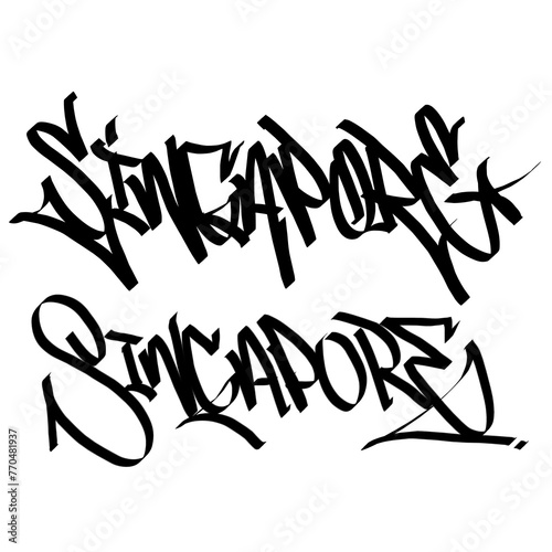 SINGAPORE letter the country name on the world digital illustration graffiti handstyle signature symbol tags painting with black and white color (ID: 770481937)