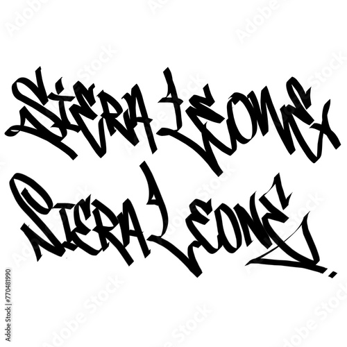 SIERRA LEONE letter the country name on the world digital illustration graffiti handstyle signature symbol tags painting with black and white color (ID: 770481990)