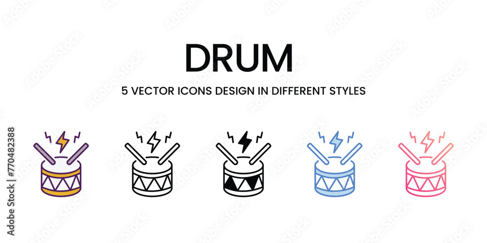 Drum  icons set in different style vector stock illustration