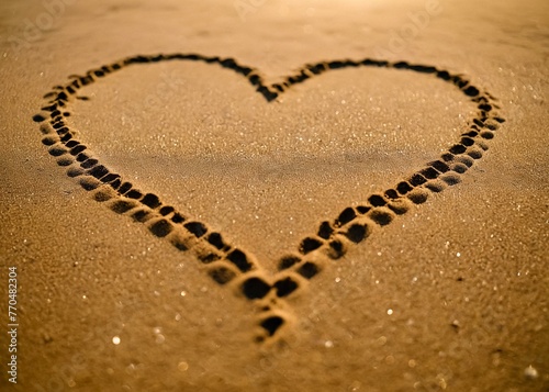 Heart drawn on the sand. Generative AI