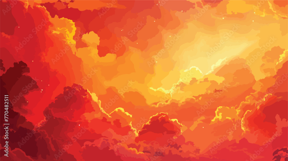 Vibrant orange red colours of sunset sky with clouds.